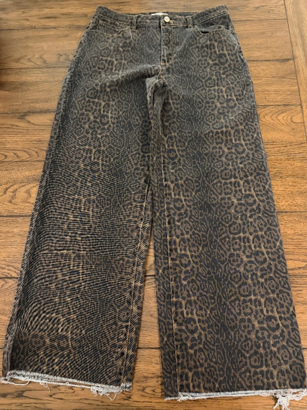 OAT New York Leopard Print Denim High Rise Wide Leg Style PO360-LP S10
